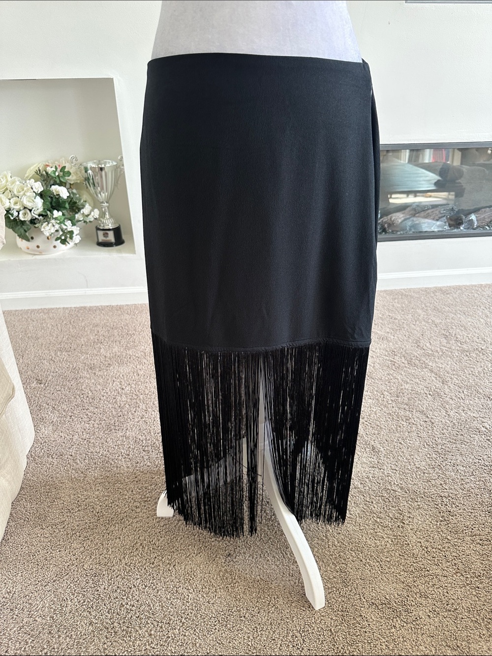Abercrombie & Fitch Black Fringe Midi Skirt